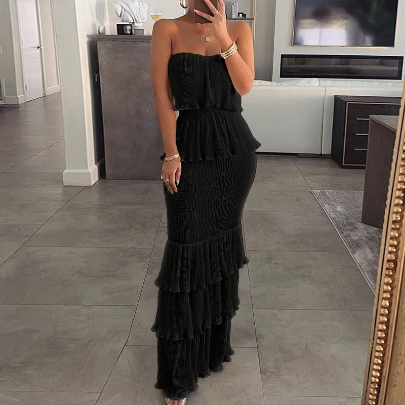 Mexican Ruffle Maxi Dress - Black